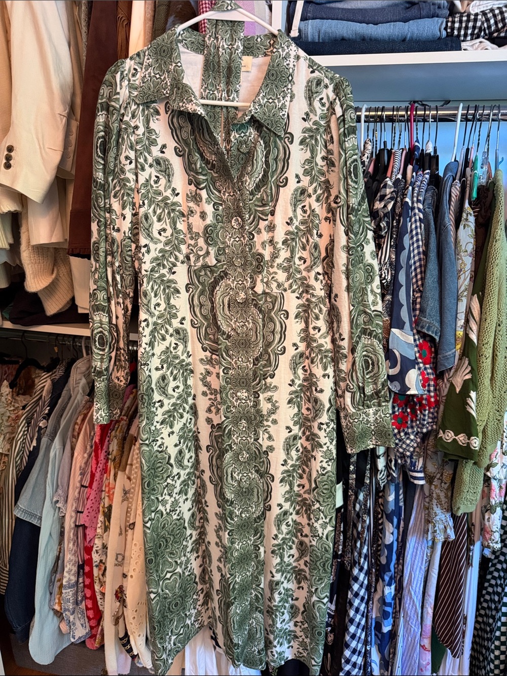 Anthropologie Kachel Green Paisley Collared Shirt